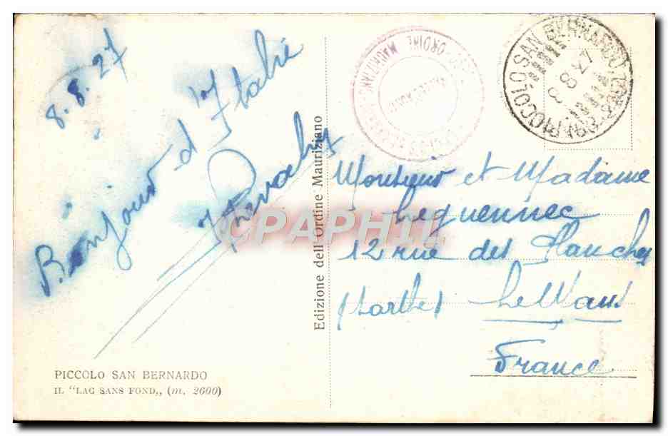 CPA Piccolo San Bernardo Lac sans fond — Verso