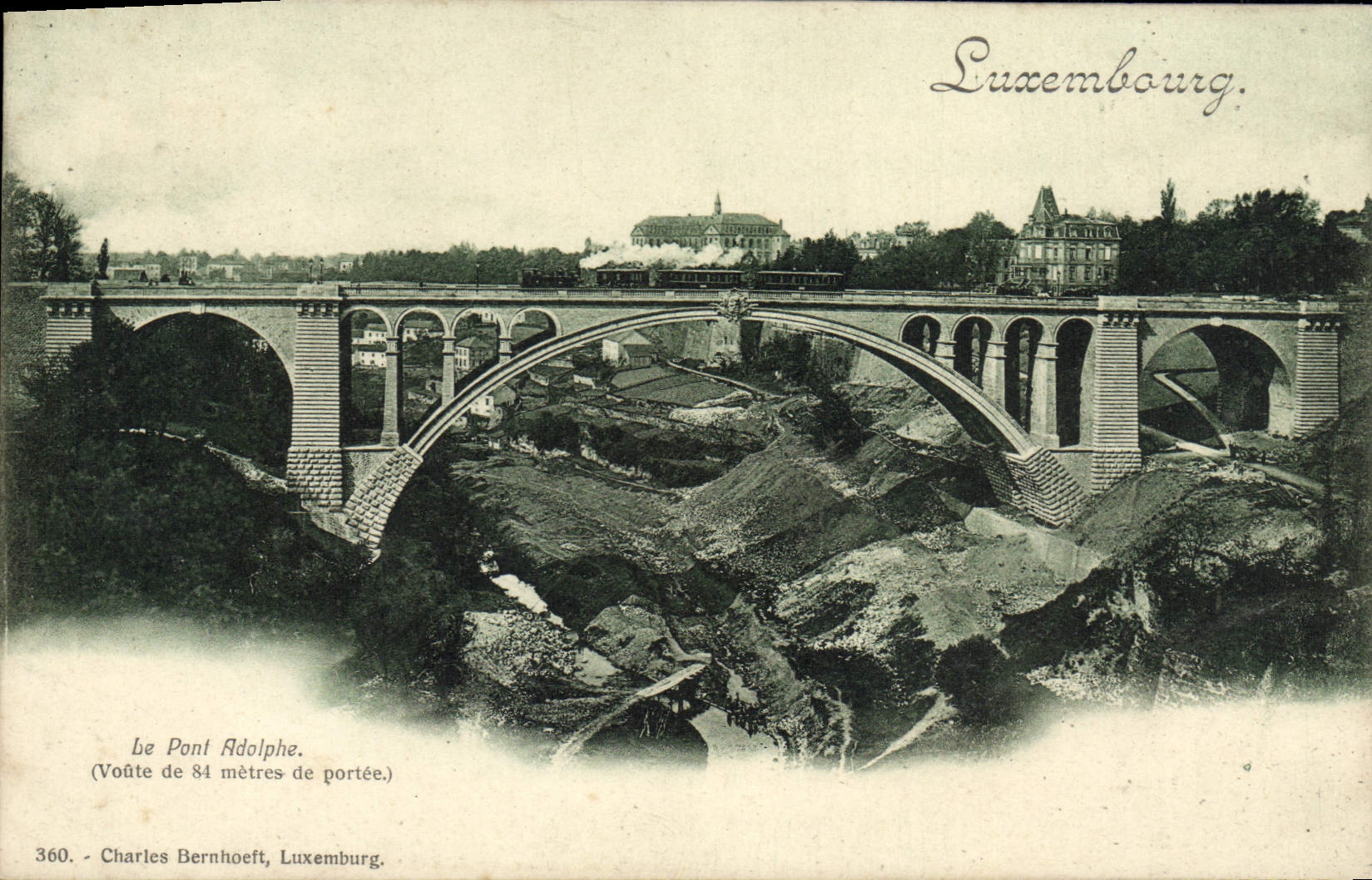 CPA Luxembourg Le pont Adolphe Train
