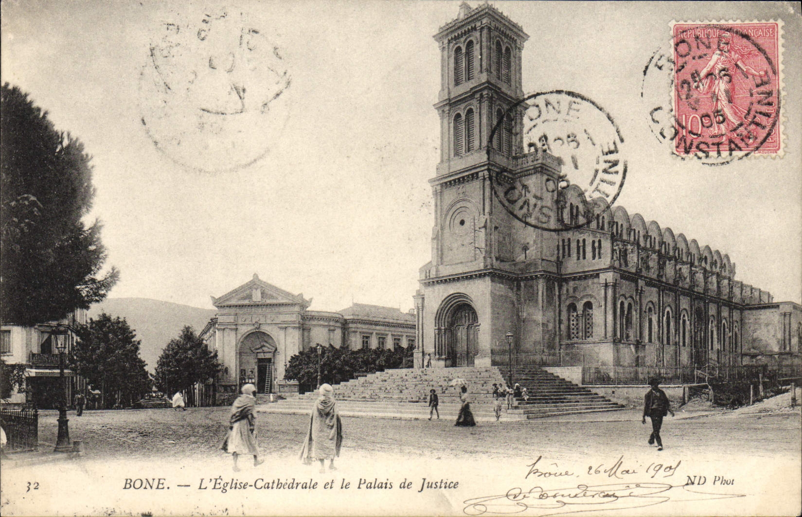 CPA Bone L'Eglise Cathedrale Et Le Palais De Justice