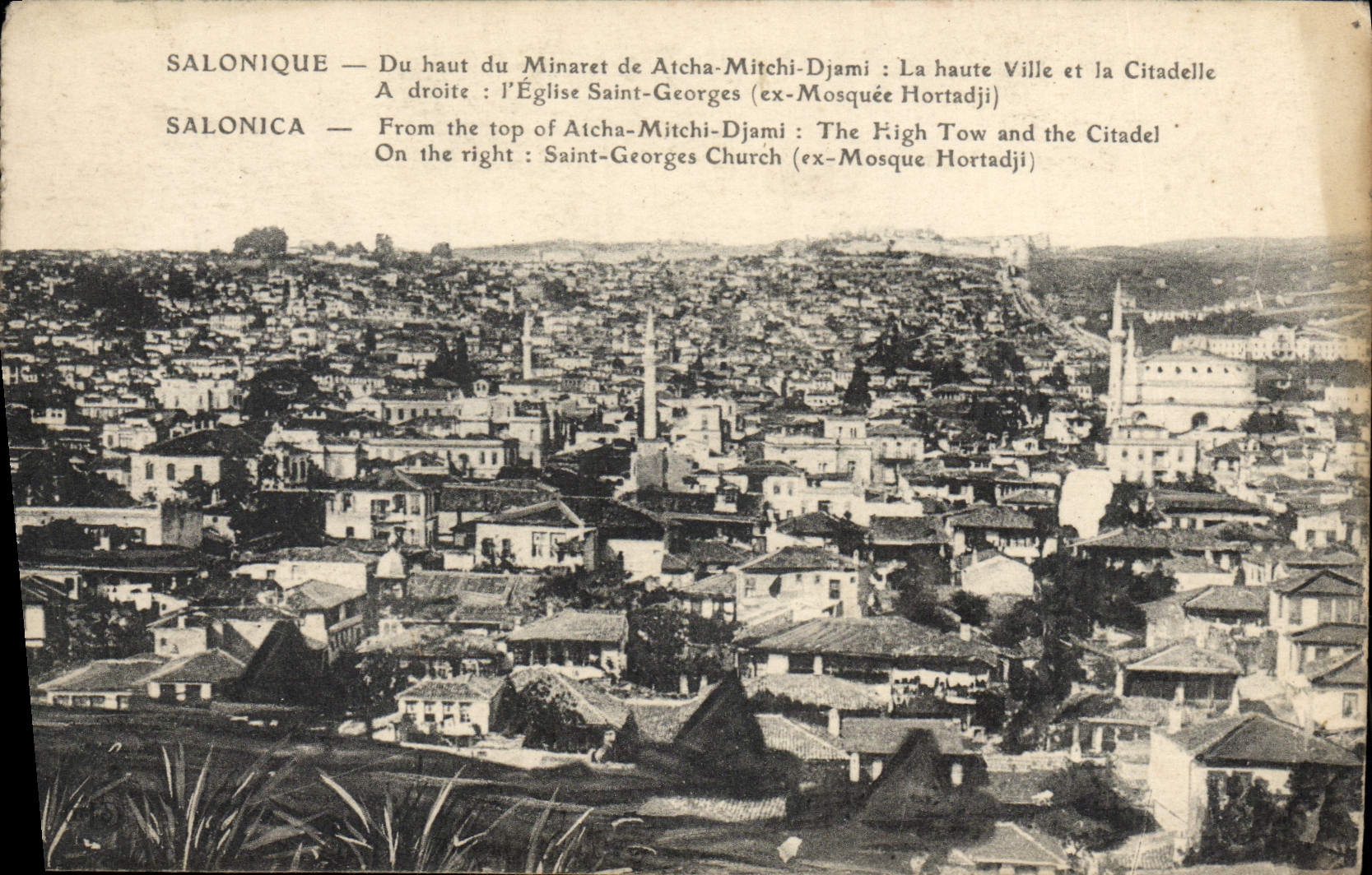 CPA Salonique Du Haut Du Minaret De Atcha Mitchi Djami La haute ville et la citadelle Eglise Saint Georges Mosquee 