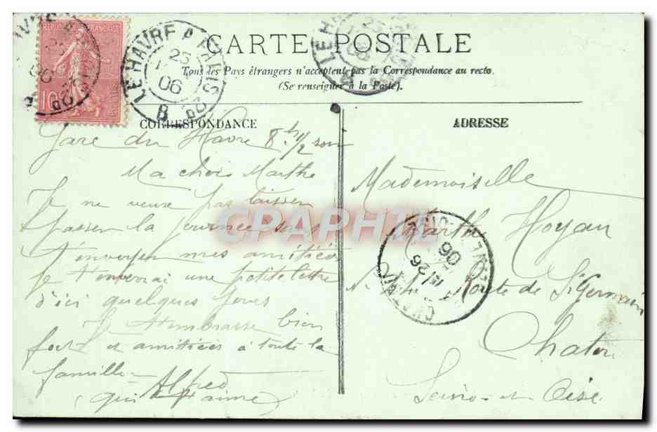 CPA Le Havre Entree Du Transatlantique La Champagne Bateau — Verso