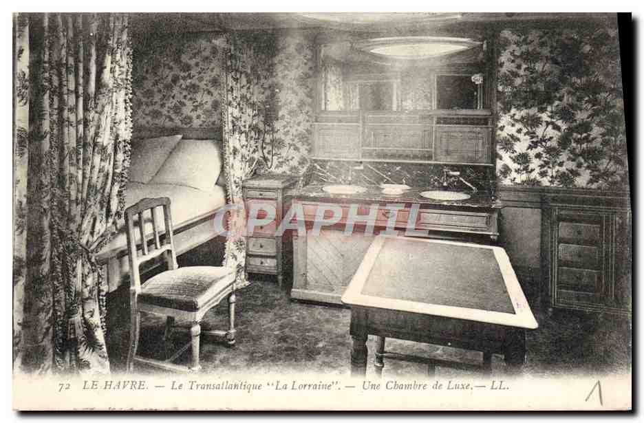 CPA Le Havre Le Transatlantique La Lorraine Une chambre de luxe Bateau