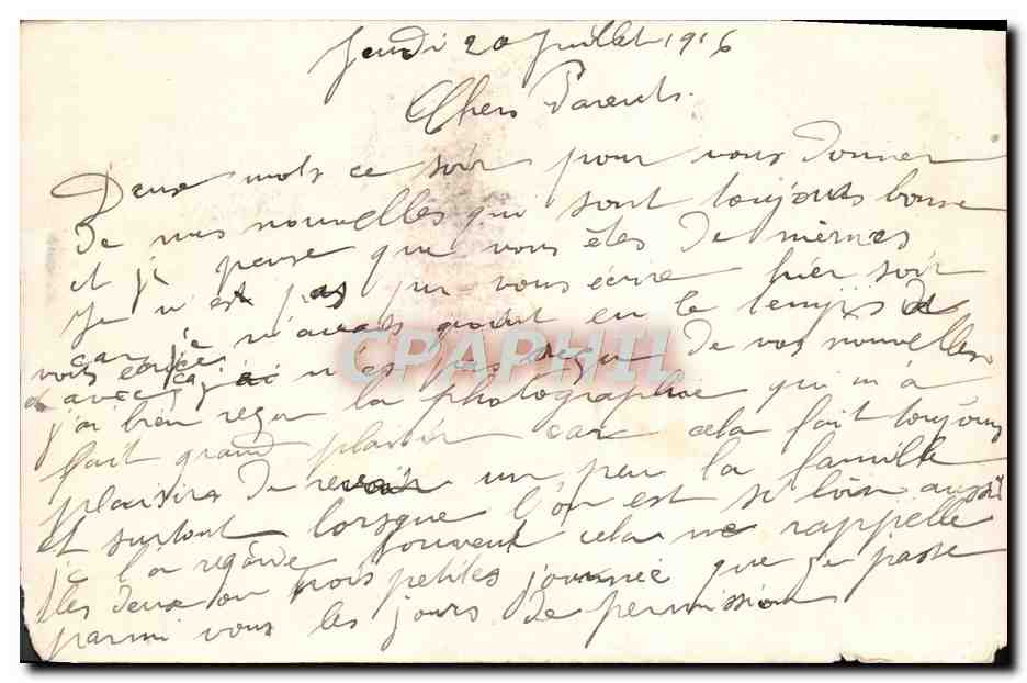 Carte postale avec message manuscrit — Albert — 1916 — modèle déposé — Verso