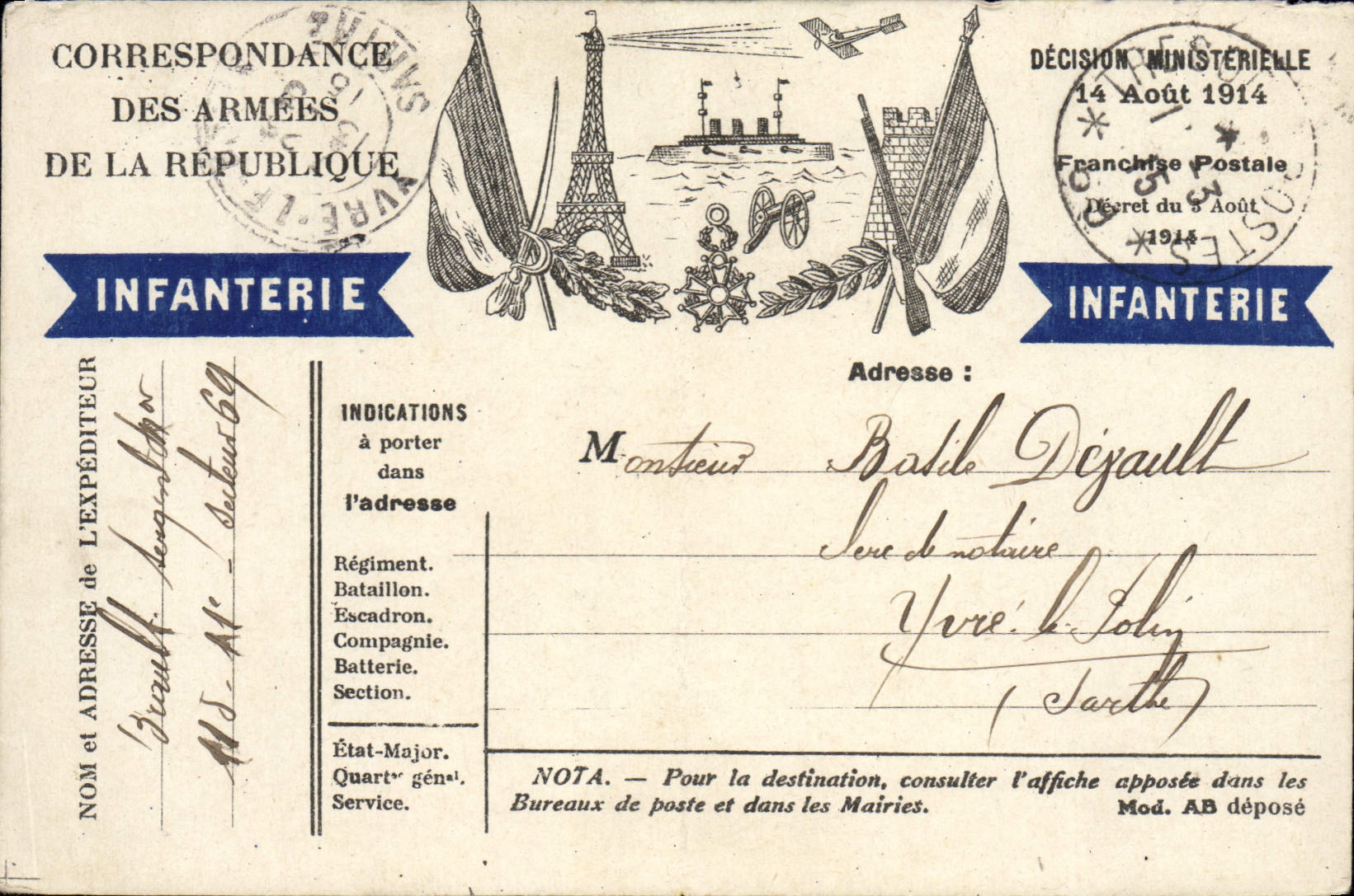 CPA Infanterie Militaria Tour Eiffel Avion Canon Bateau