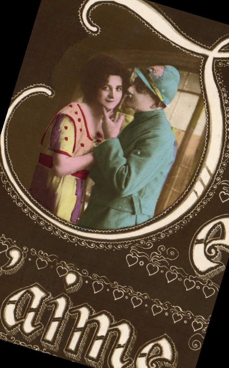 Soldat et femme — scène d'amour — éditeur inconnu, n° de série non visible