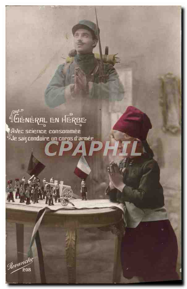 CPA General En Herbe Enfant Militaria Soldats 