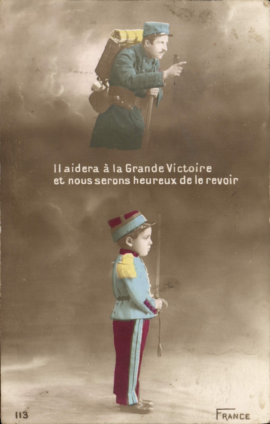 CPA Il aidera A La Grande Victoire Militaria 