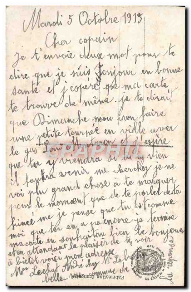 Soldat et femme — Entente Cordiale — République Française, n° 139.2 — Rückseite