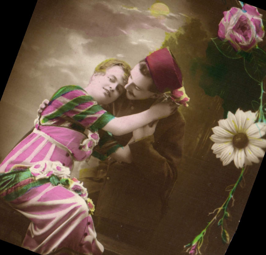 Amour et roses — scène romantique — carte postale française