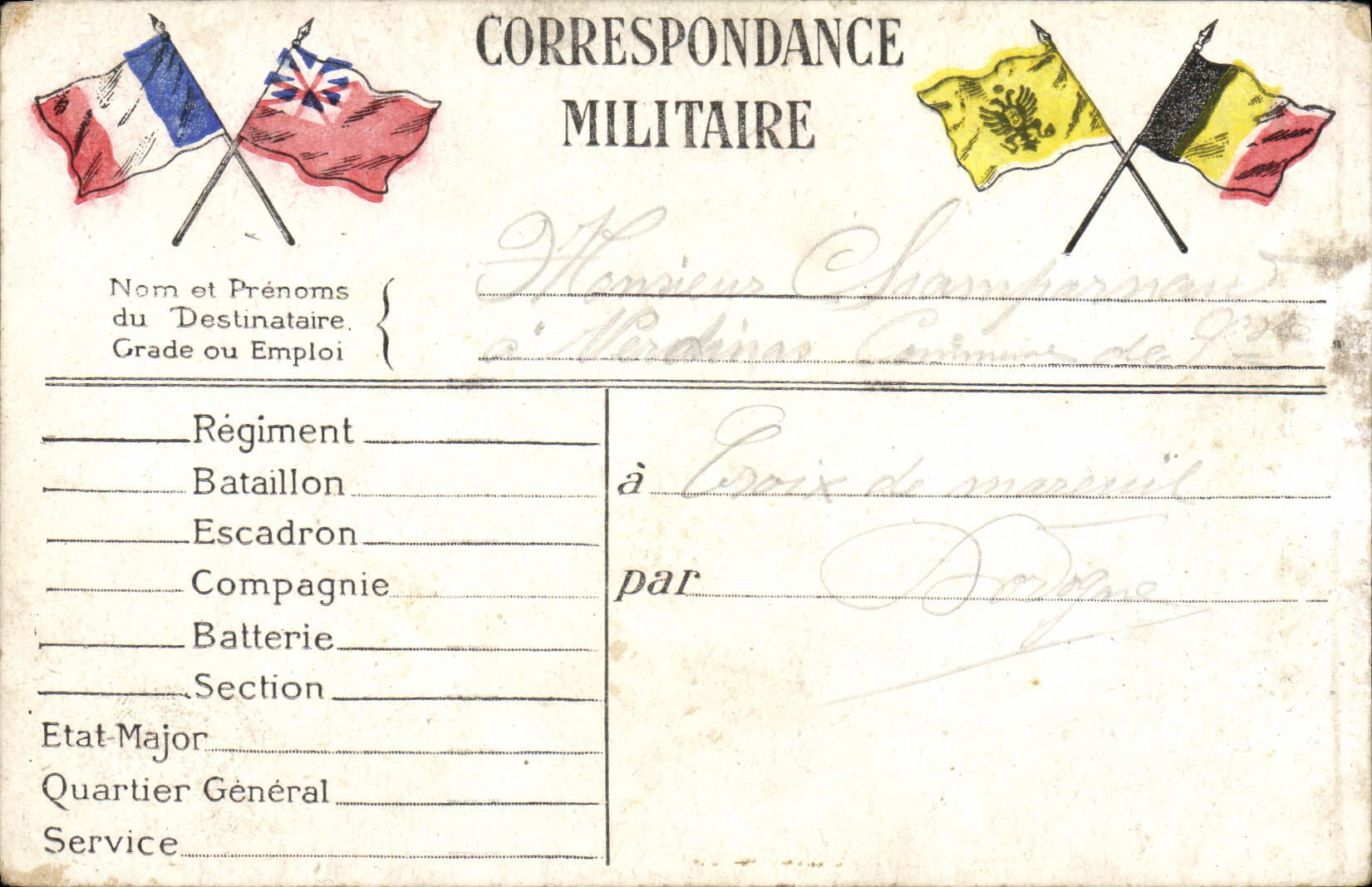 Correspondance Militaire — France, Belgique, Royaume-Uni — éditeur non visible - Recto