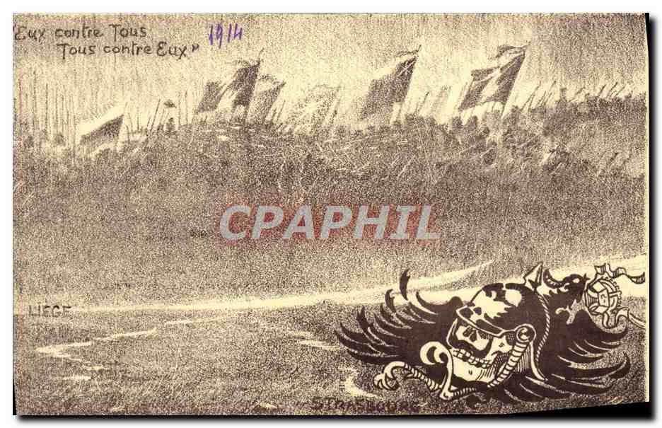 CPA Eux Contre Tous Contre Eux Militaria Aigle 