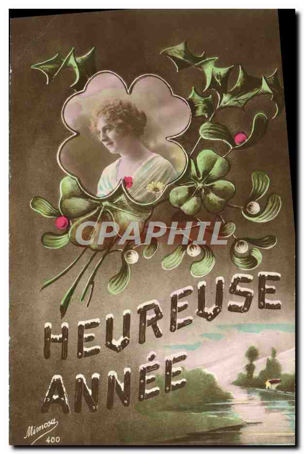 CPA Heureuse Annee Femme Gui