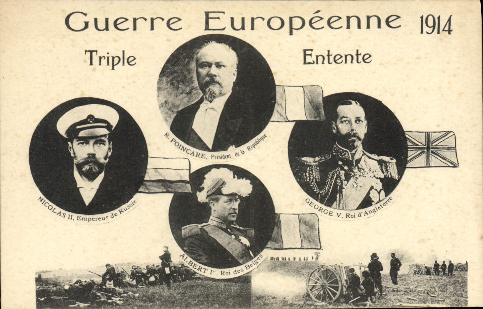 CPA Guerre Europeenne 1914 Triple entente Militaria Nicolas II Poincare George V Albert 1er Militaria Russie Russia