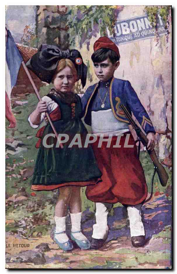 CPA Le retour Enfants Militaria Alsace Dubonnet