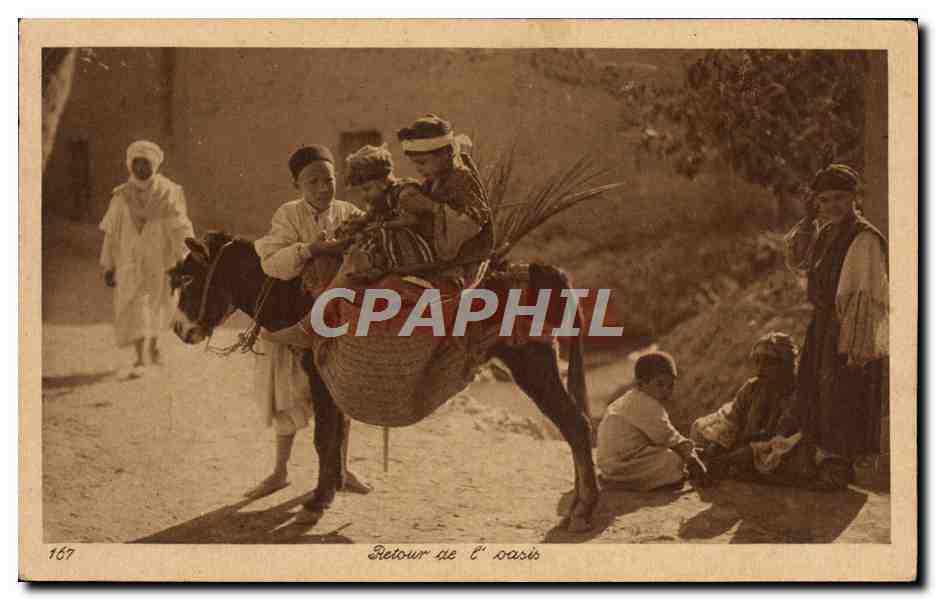 CPA Retour De l'oasis Ane Enfants Algerie