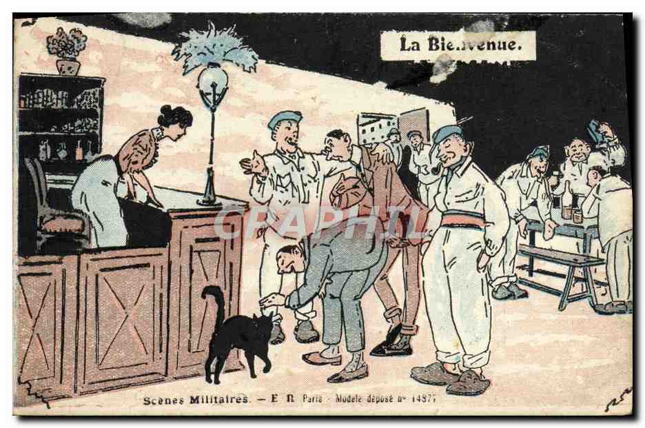 CPA La Bienvenue Scenes Militaires Chat Militaria