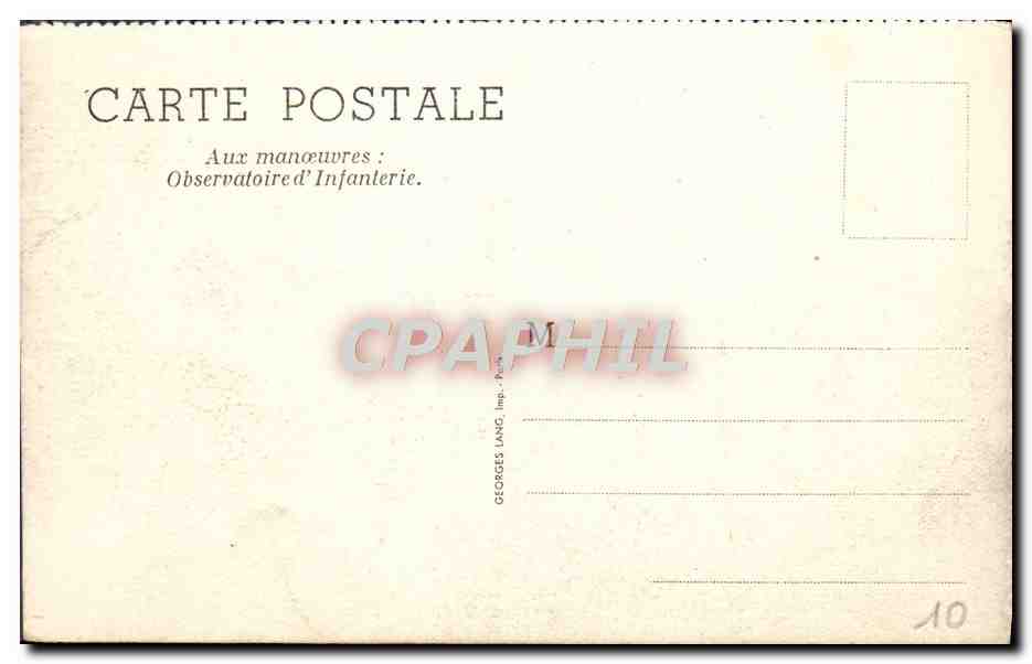 Observatoire d'Infanterie — Aux manœuvres — Georges Lang, Paris, n°10 — Rückseite