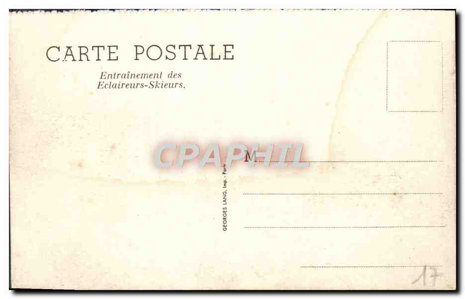 CPM Entrainement Des Eclaireurs Skieurs Chasseurs alpins Militaria  — Rückseite