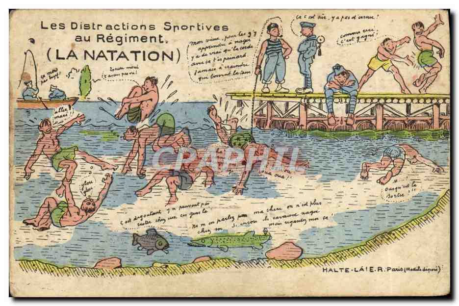 CPA La Nation Les distractions sportives Poisson Militaria 