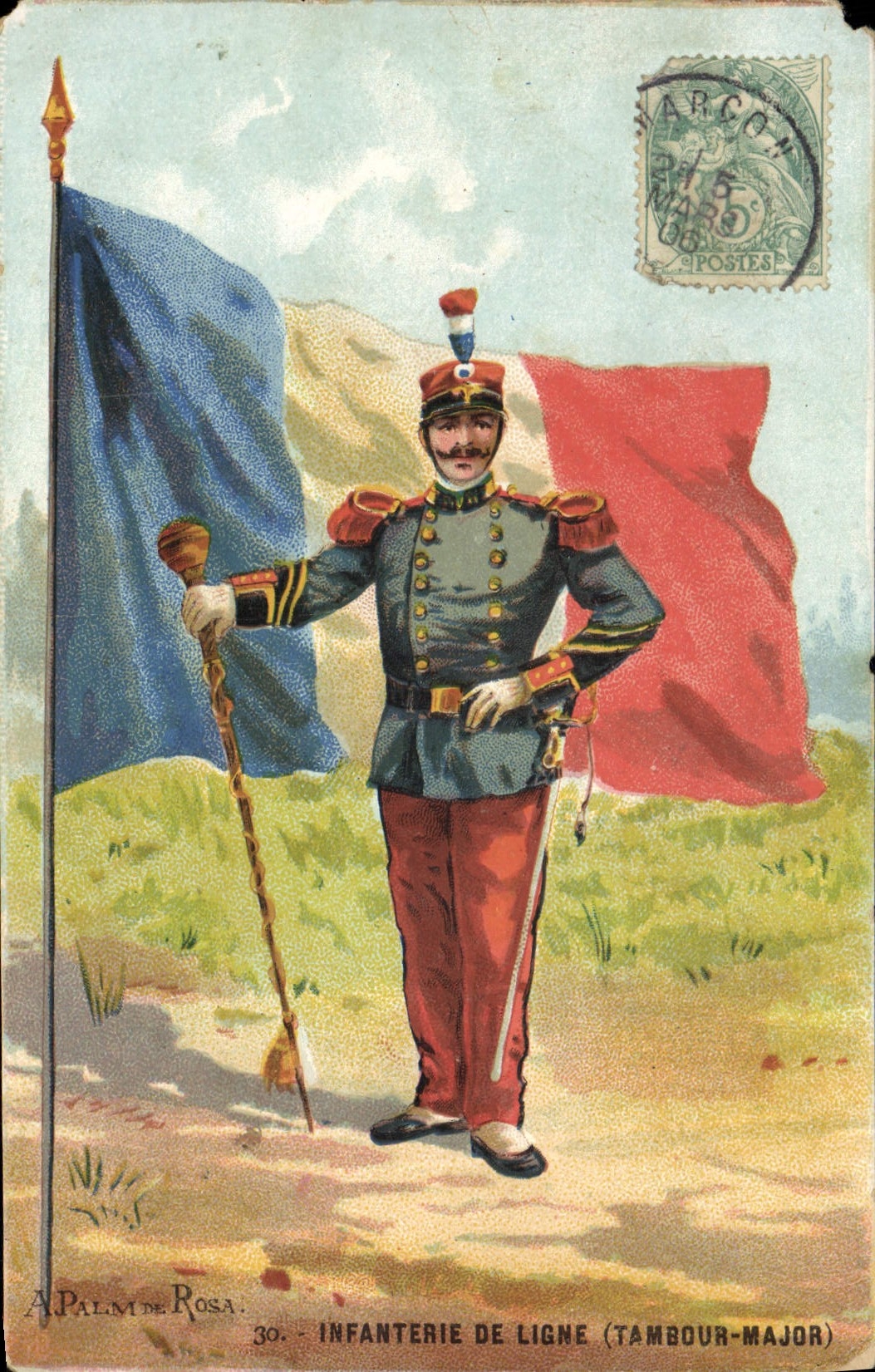 CPA Infanterie De Ligne Tambour Major Drapeau France Militaria 