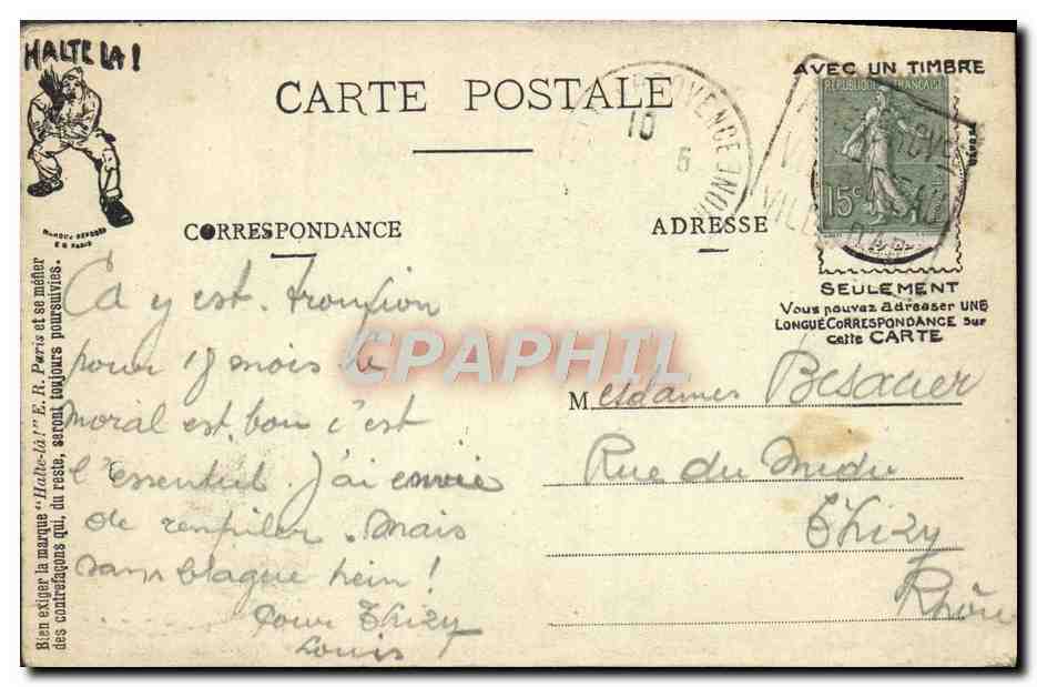 A la Cuisine — Scènes Militaires — E. R. Paris — Modèle déposé n° 18851 — Reverso