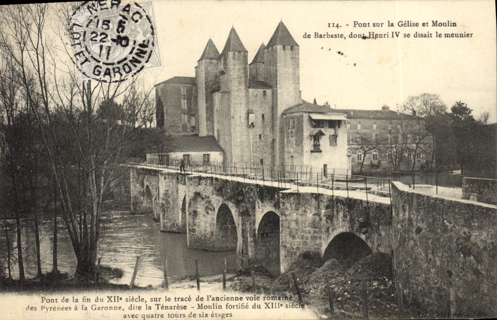 CPA Pont Sur La Gelise Et Moulin de Barbaste dont Henri IV se disait le meunier Nerac