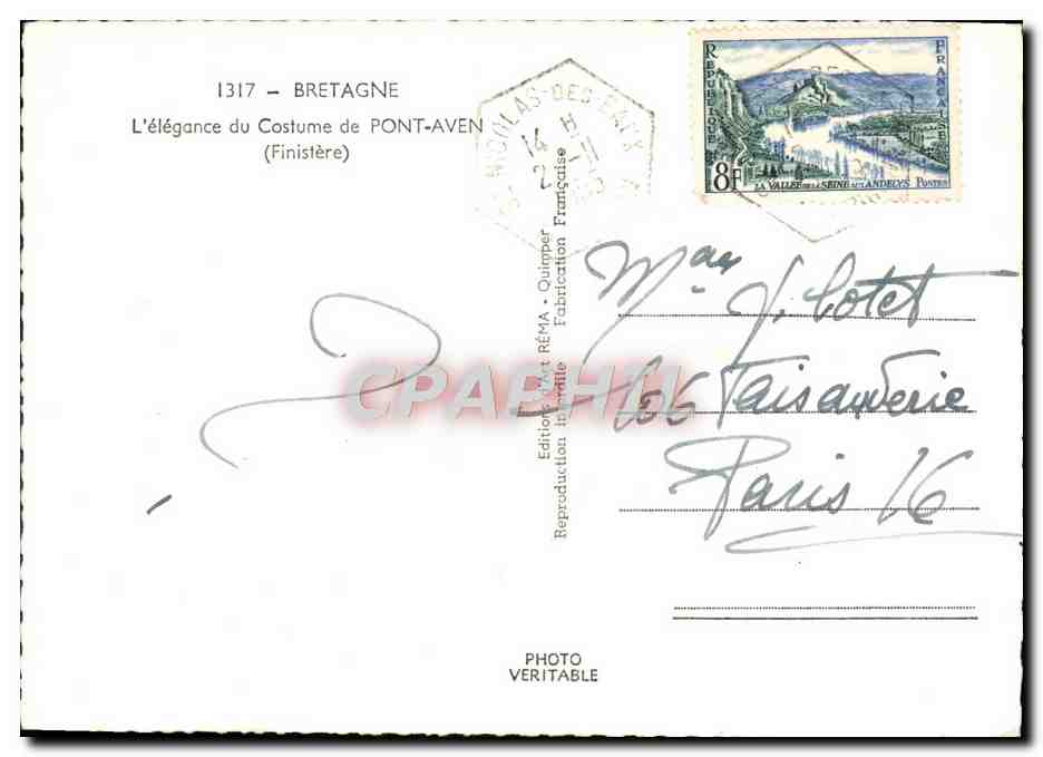 CPA Bretagne L'Elegance Du Costume De Pont Aven Folklore  — Rückseite