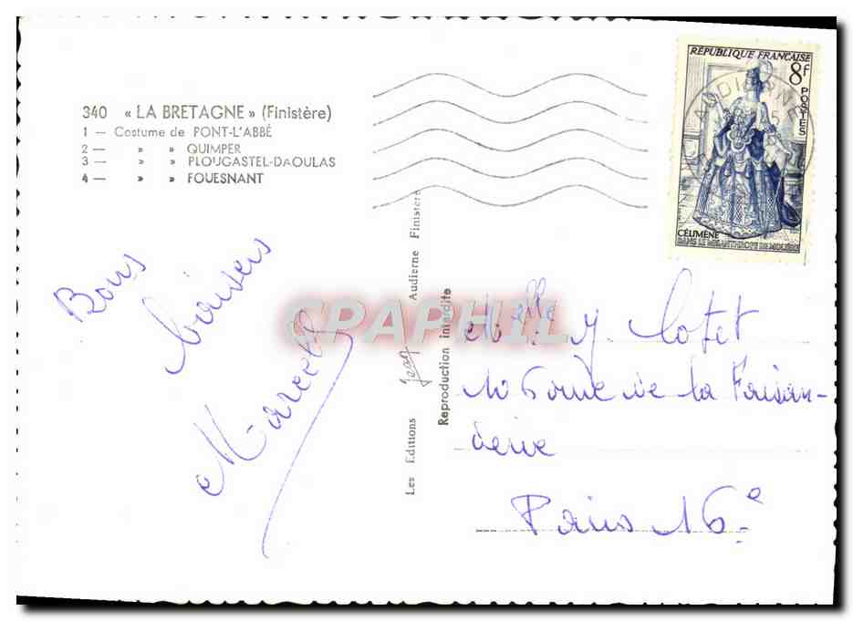 CPM La Bretagne Costume De Pont L'Abbe Quimper Plougastel Daoulas Fouesnant Folklore  — Verso