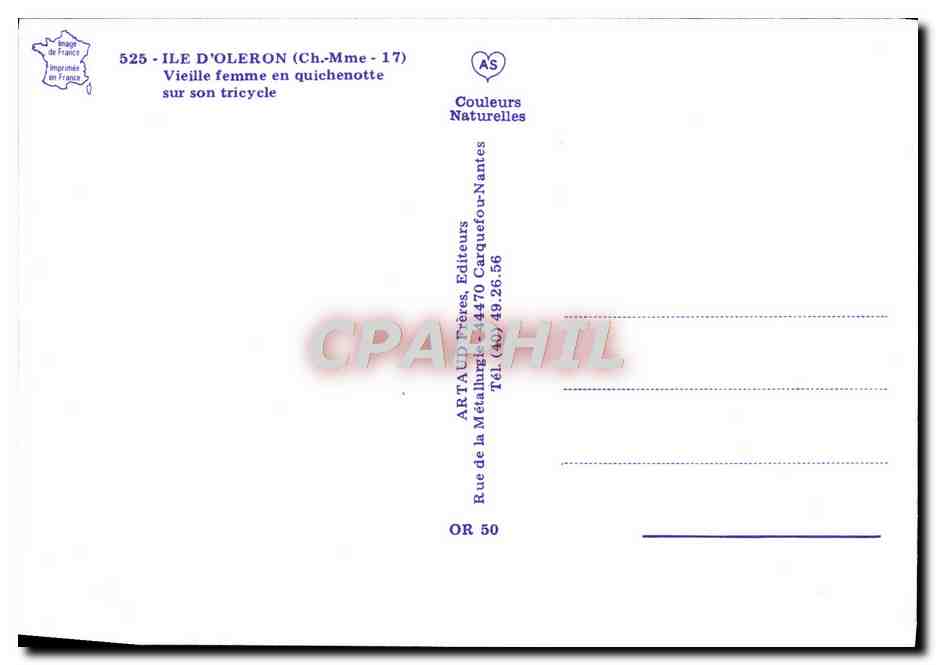CPA Dans I'ile D'Oleron Vieille femme en quichenotte sur son tricycle Velo Cycle  — Verso