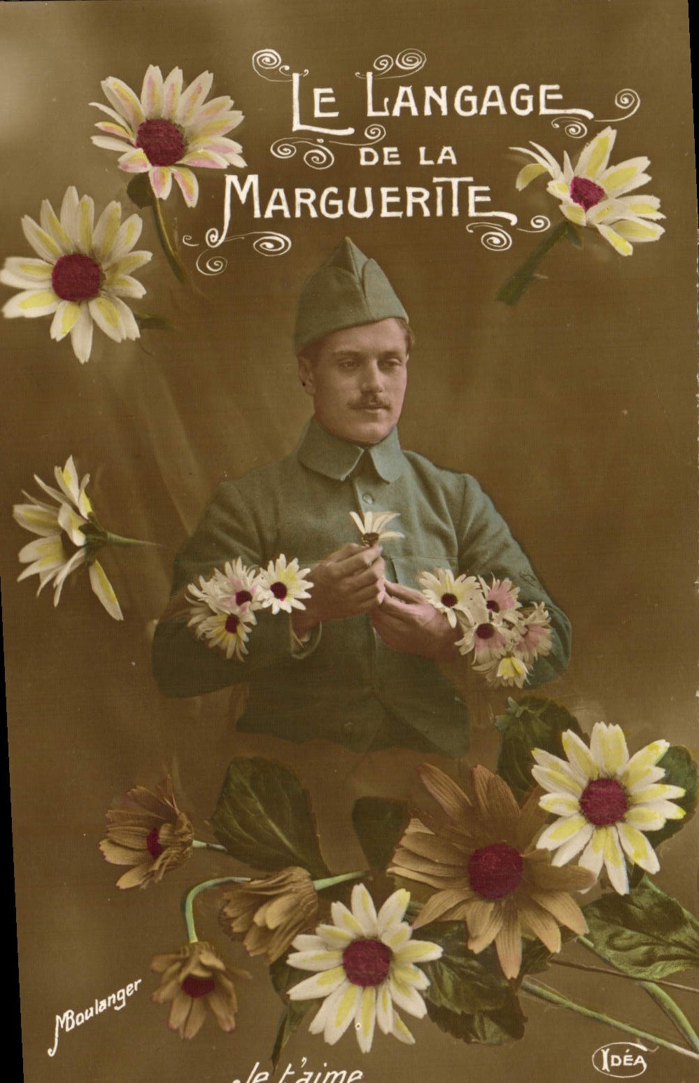 CPA Fantaisie Homme Soldat Militaria Le Langage De La Marguerite