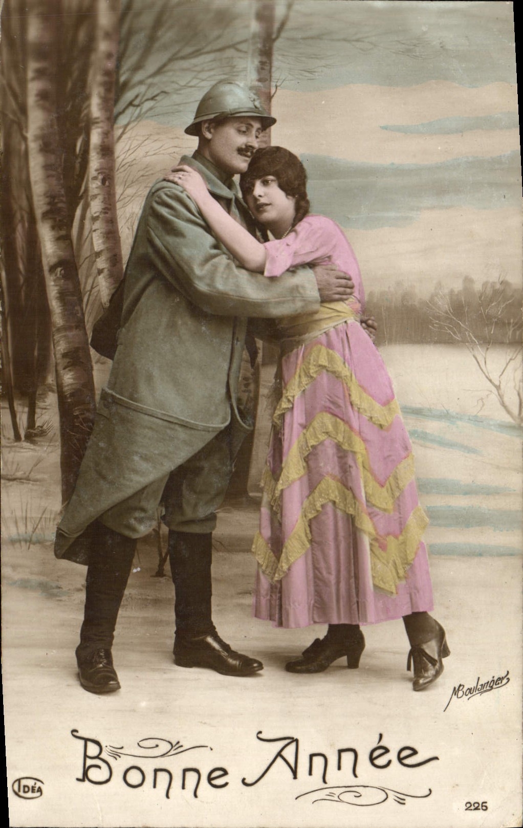 Soldat et femme — scène hivernale — M. Boulangers, n° 225