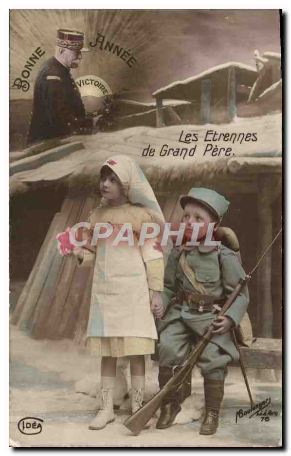 CPA Fantaisie Homme Soldat Infirmiere Croix rouge Les Etrennes De Grand Pere