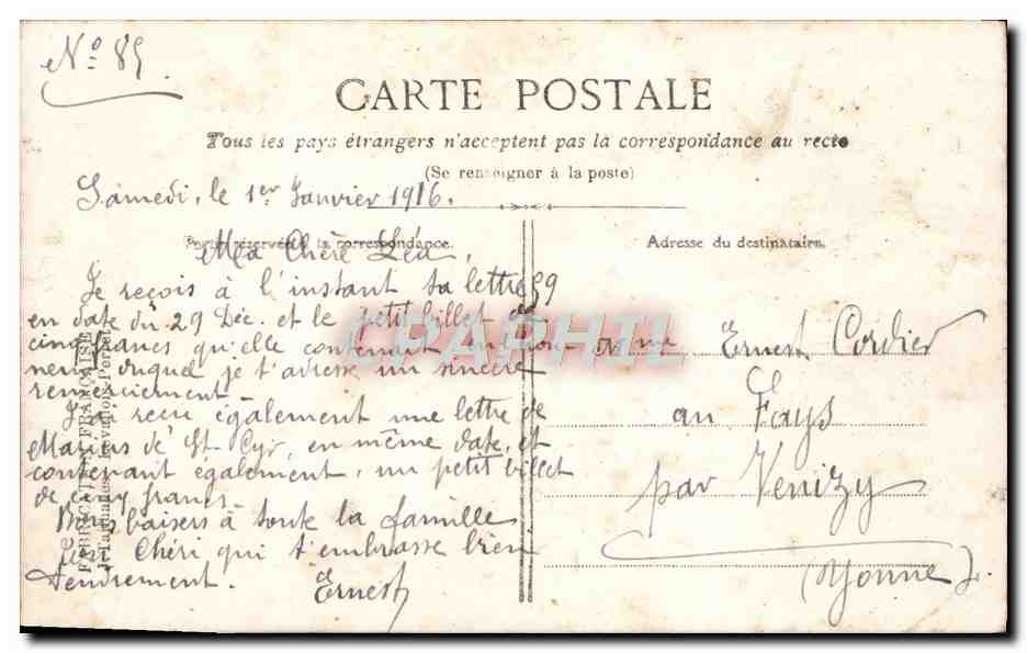 CPA Fantaisie Homme Soldat Infirmiere Croix rouge Les Etrennes De Grand Pere — Rückseite