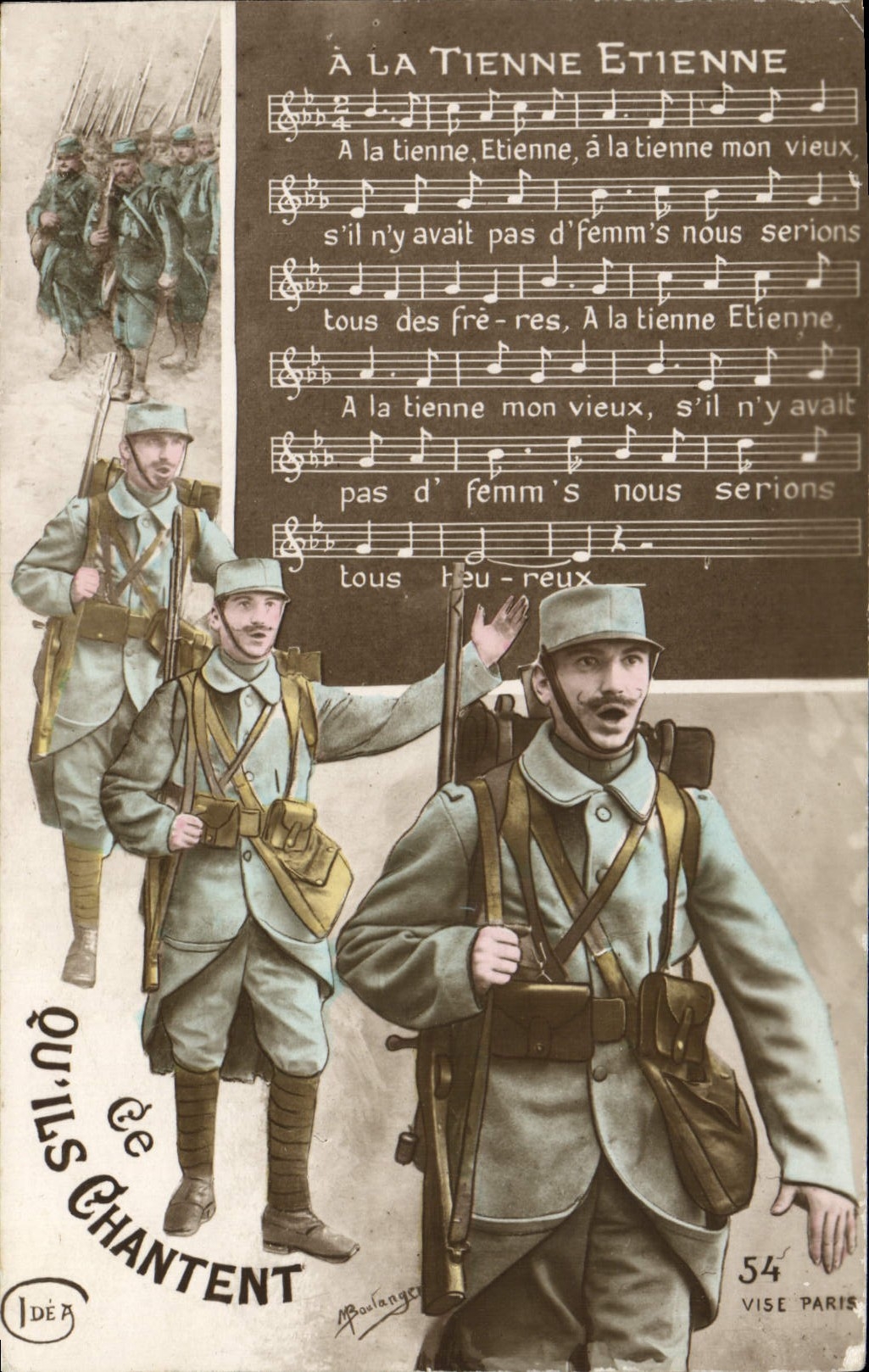 CPA Fantaisie Homme Soldat Ce Qu'Ils Chantent A la tienne Etienne