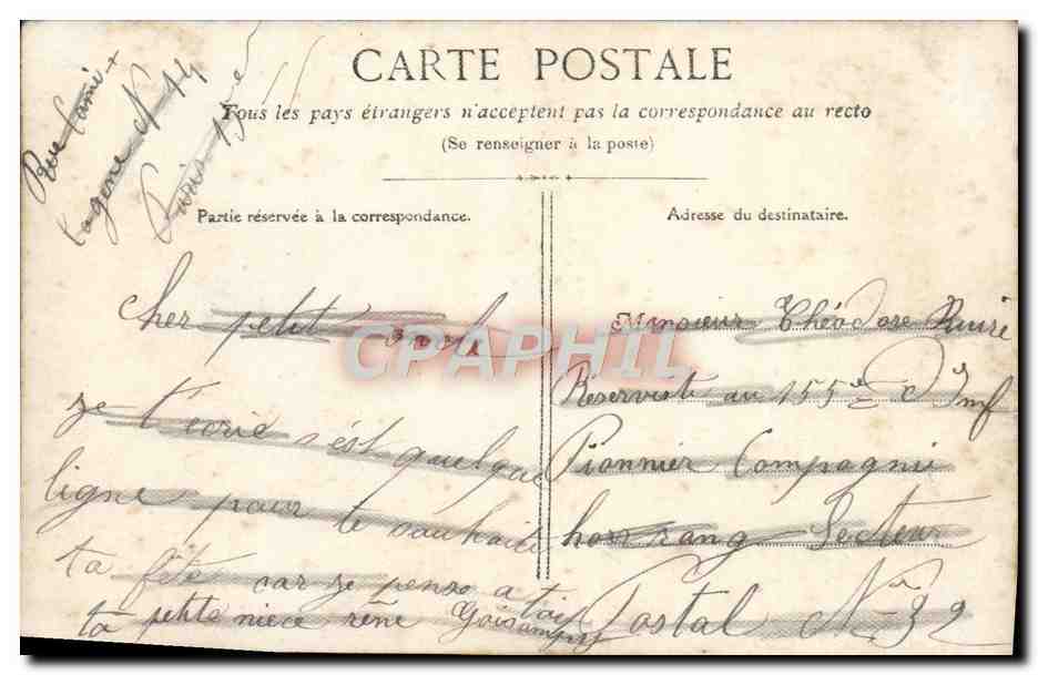 CPA Fantaisie Enfant Soldat Militaria Coeur — Rückseite