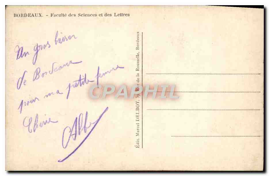 CPA Bordeaux Faculte des Sciences et des Lettres — Verso