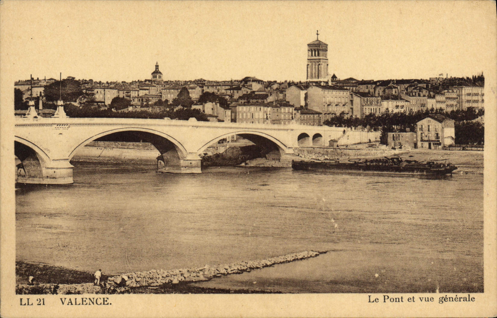 CPA Valence Le Pont et Vue Generale Bateau Peniche