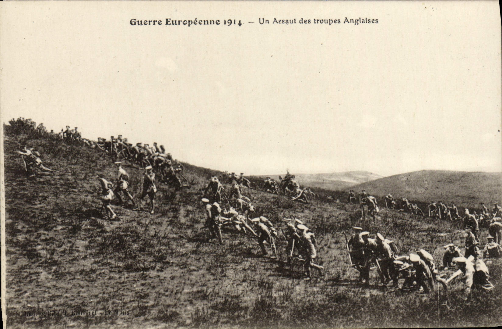 Assaut des troupes Anglaises — Guerre Européenne 1914 — Éditeur : H. Bureaud - Le Mans