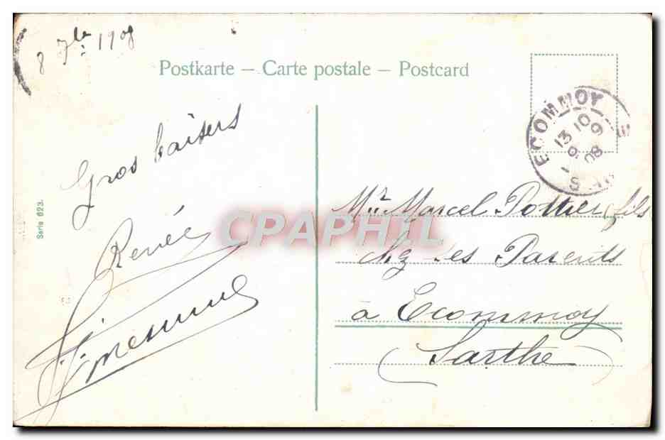 Quatre petites filles et deux chiens — décor de trèfle et de lune — éditeur non visible — Achterkant