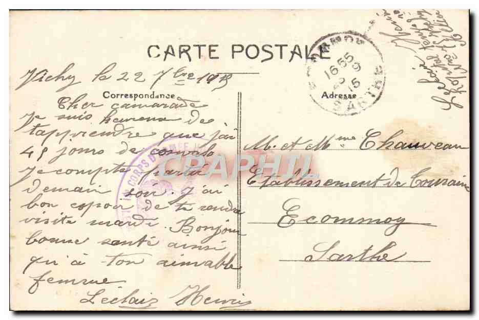 CPA Vichy Nouveaux Parcs et Restaurant La Cigale — Rückseite