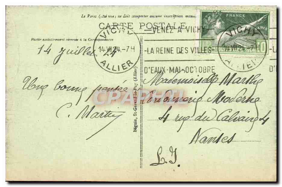 CPA Vichy Allee du Parc a L'Entree du Casino — Rückseite