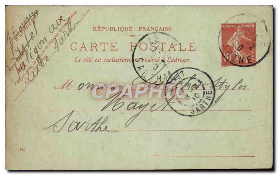 Entier Postal France 10c Semeuse Mayet 