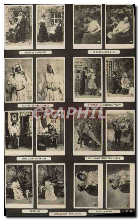 Série de 10 cartes illustrées — Les Vertus chrétiennes, La Bête à Bon Dieu, etc. — Petit Chagrin, référence 42
