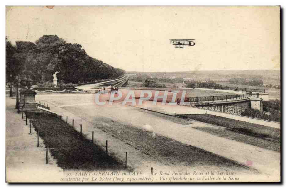 CPA Saint Germain en Laye Le Rond Point des Roses et la Terrasse construite par le Notre Avion 