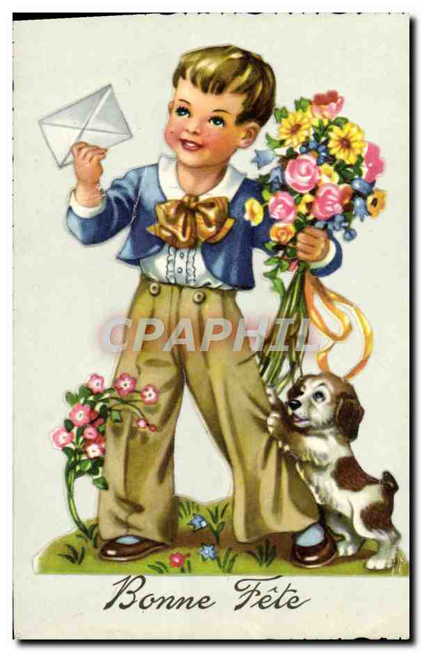 CPM Fantaisie Enfant Chien Bonne Fete