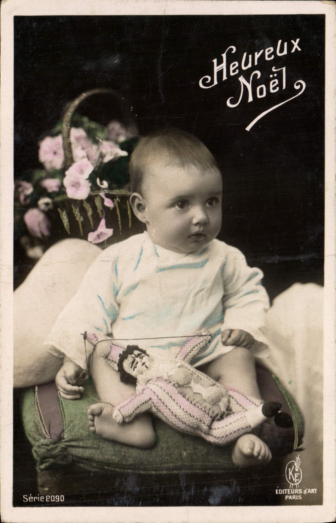 CPA Fantaisie Enfant Poupee Heureux Noel