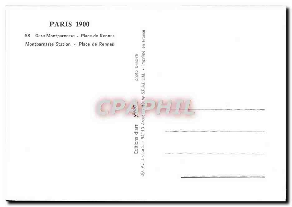REPRO Paris 1900 Gare Montpartnasse Place de Rennes — Rückseite