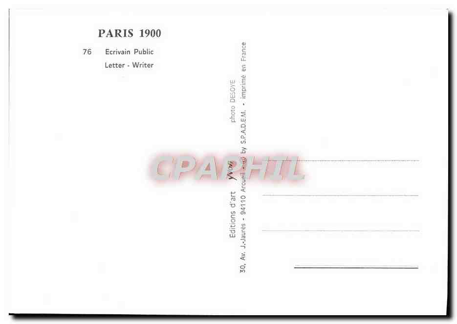 REPRO Paris 1900 Ecrivain Public — Rückseite
