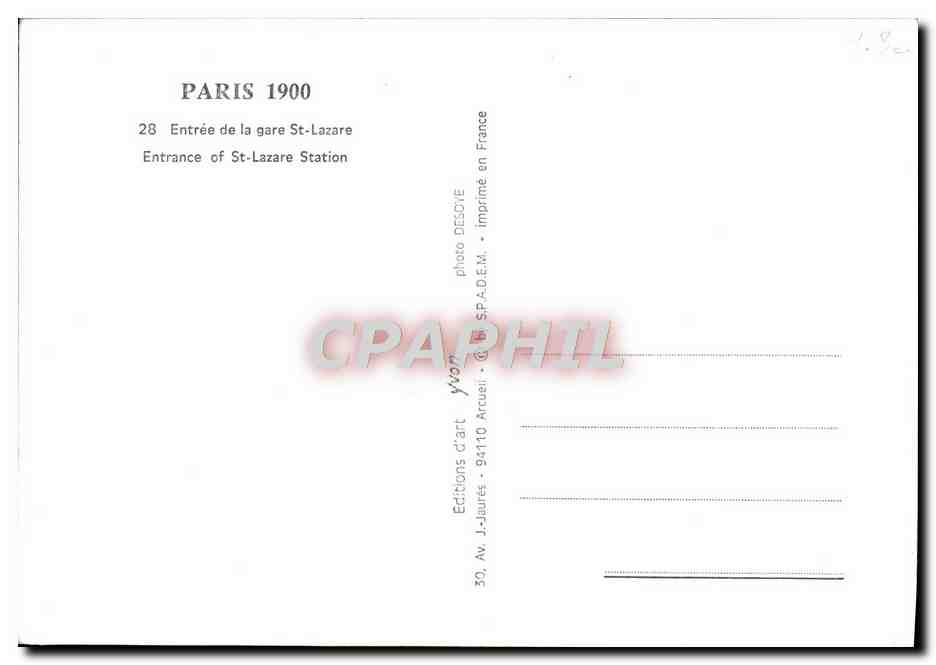 REPRO Paris 1900 Entree de la Gare St Lazare — Verso