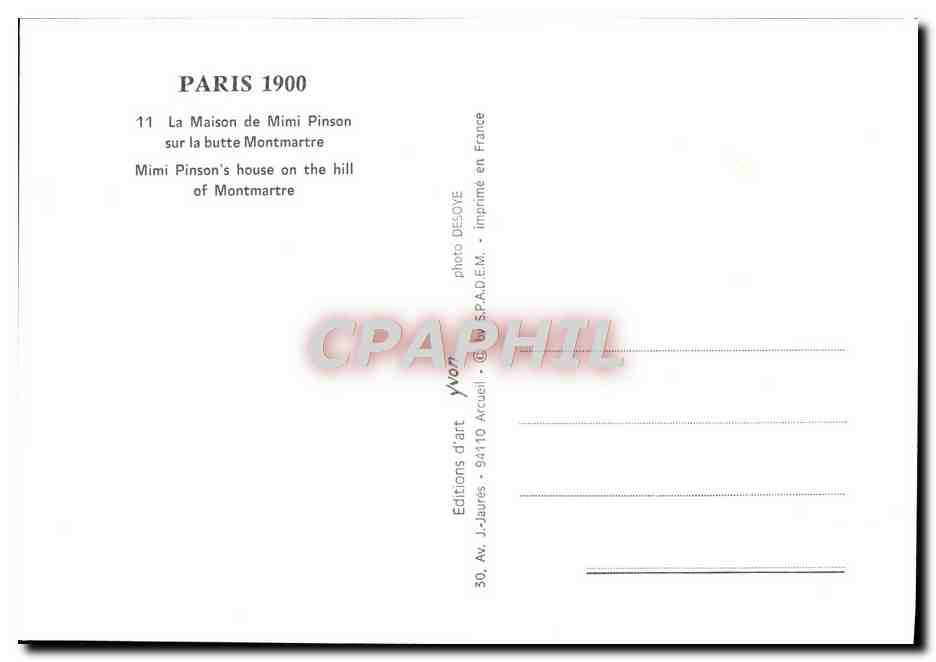 REPRO Paris La Maison de Mimi Pinson sur la butte Montmartre  — Rückseite